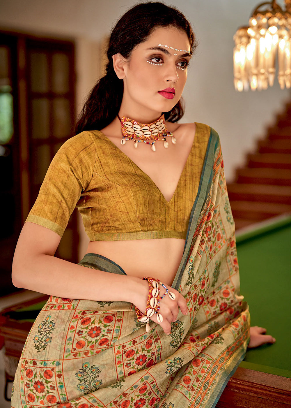 Buy MySilkLove Cape Palliser Brown Banarasi Printed Silk Saree Online
