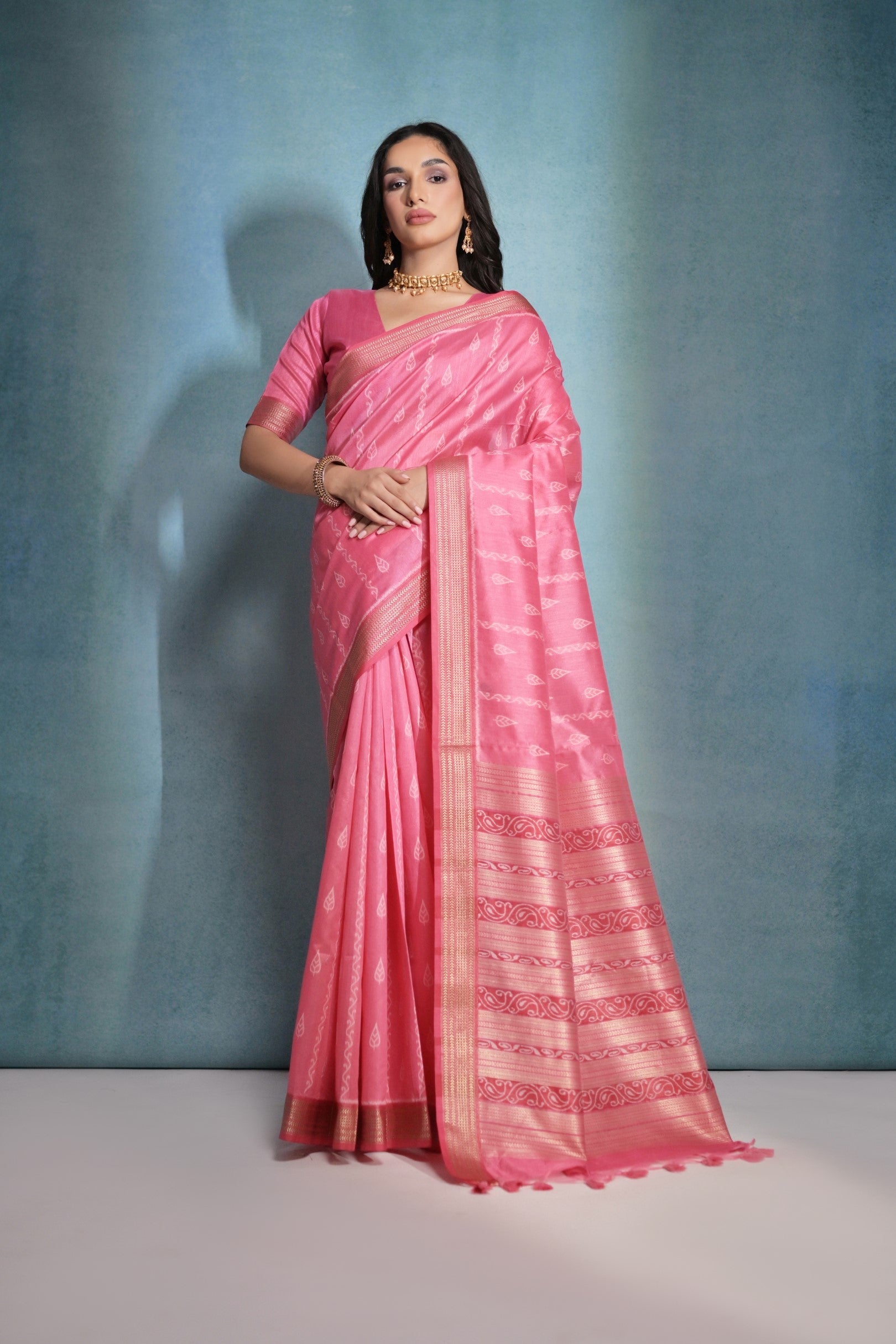 MySilkLove Pink Salmon Ikkat Woven Raw Silk Saree