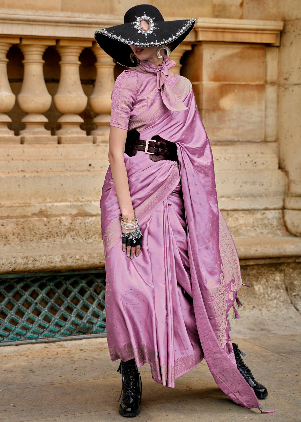Buy MySilkLove Pearly Purple Woven Banarasi Satin Silk Saree Online