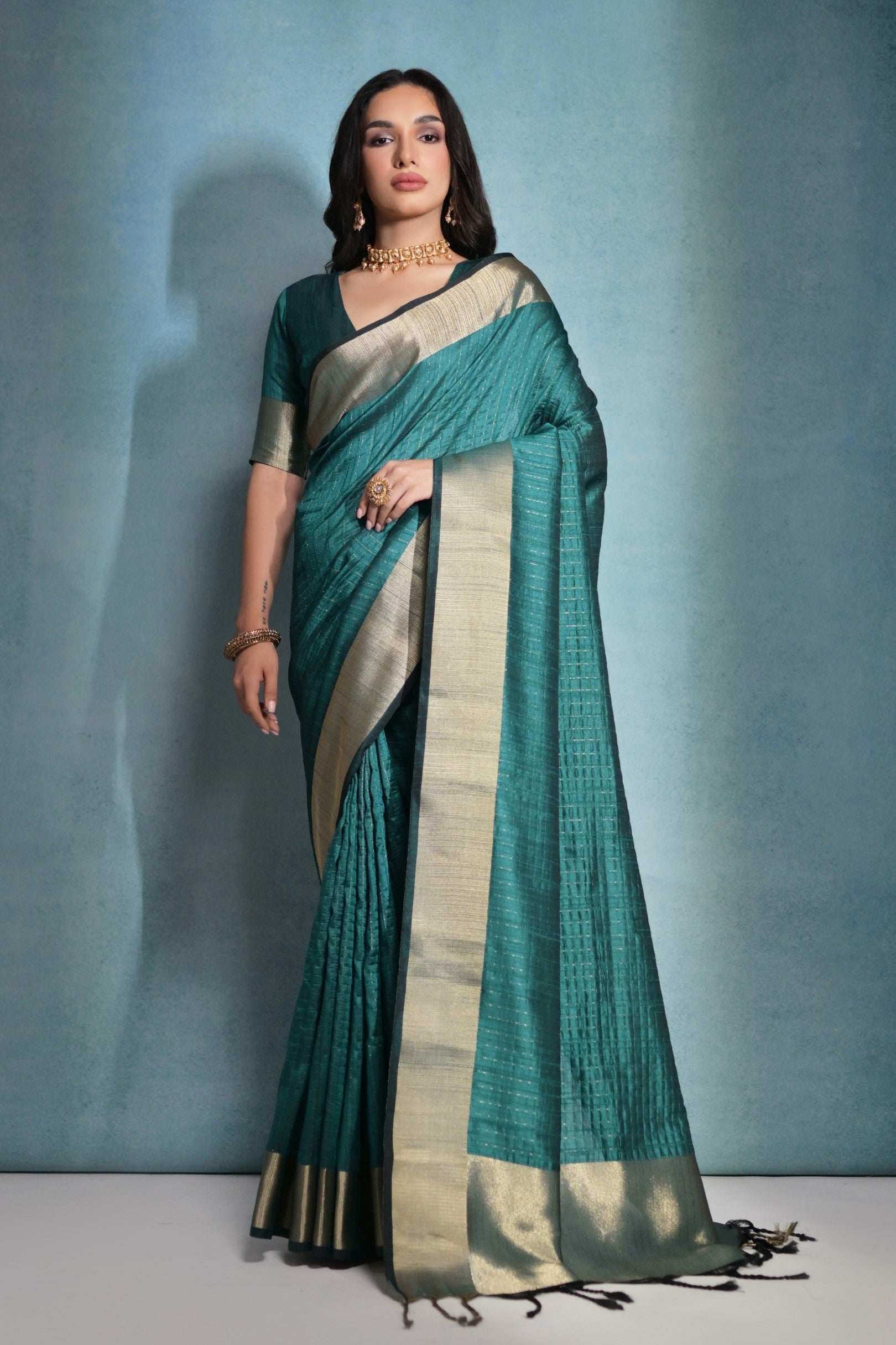 Buy MySilkLove Casal Green Woven Raw Silk Saree Online