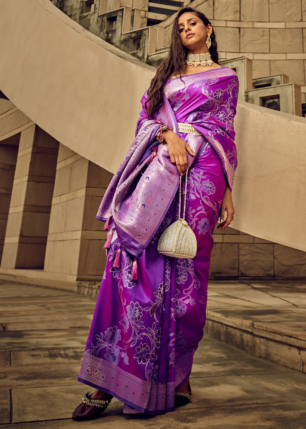 Buy MySilkLove Seance Purple Zari Woven Banarasi Handloom Silk Saree Online