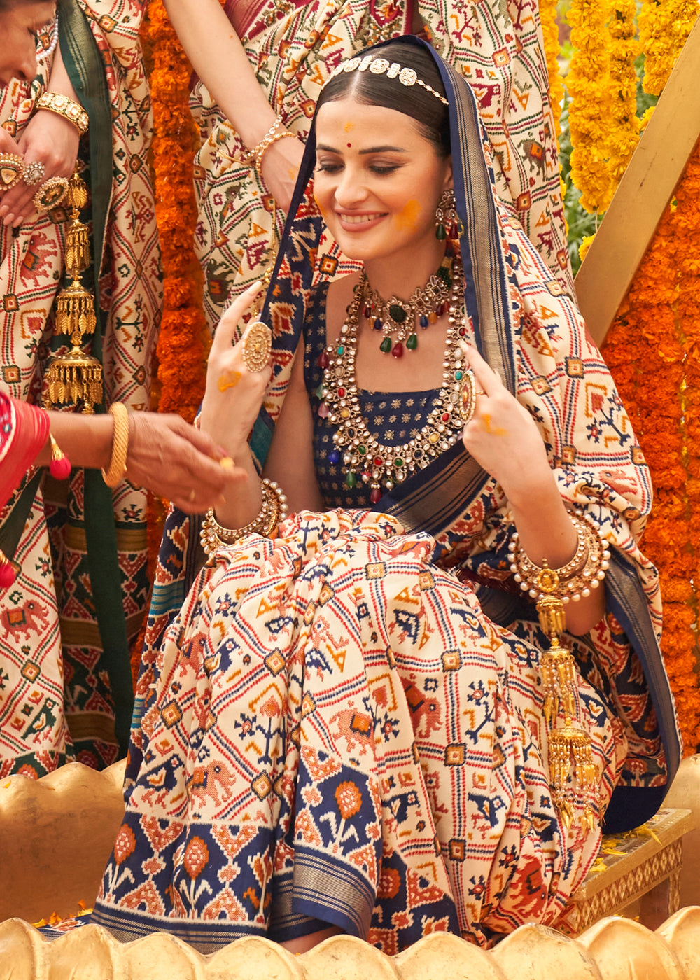 Buy MySilkLove Pancho Ceam Printed Patola Silk Saree Online