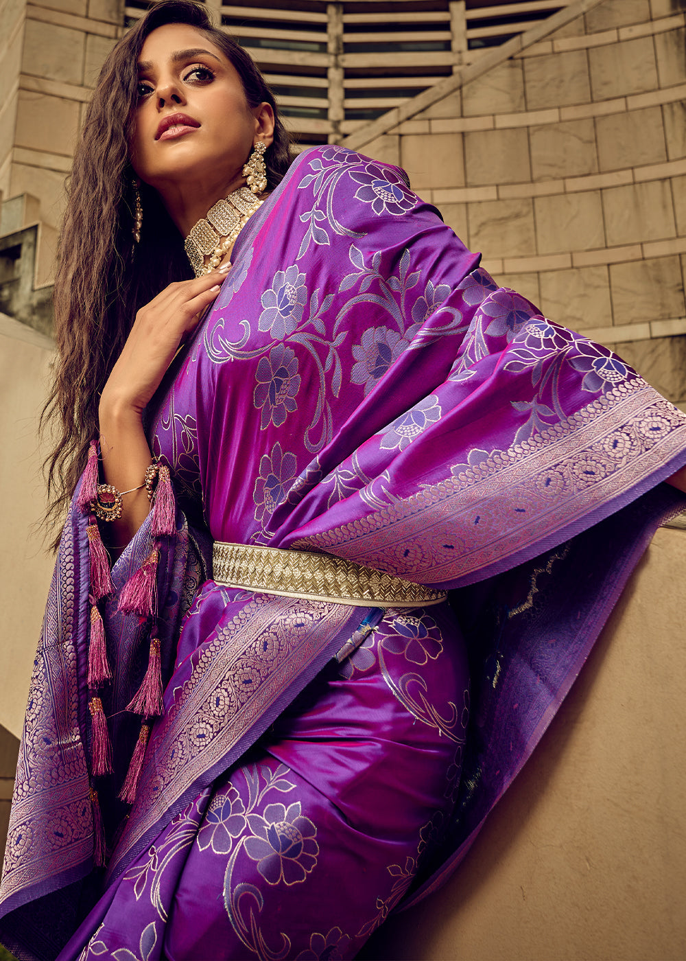 Buy MySilkLove Seance Purple Zari Woven Banarasi Handloom Silk Saree Online