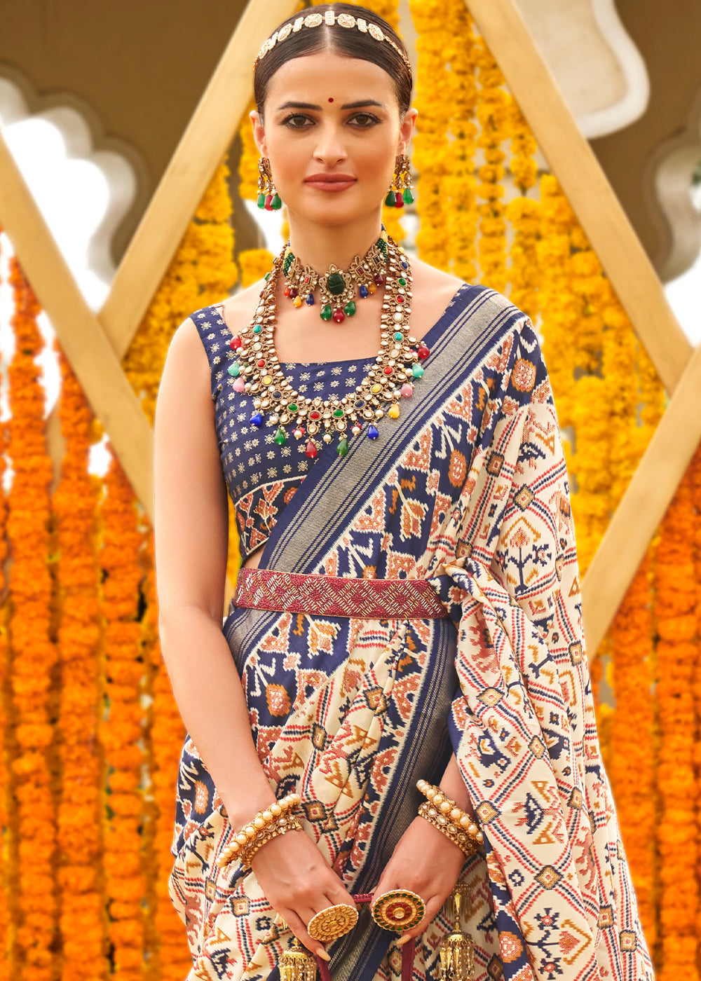 Buy MySilkLove Pancho Ceam Printed Patola Silk Saree Online