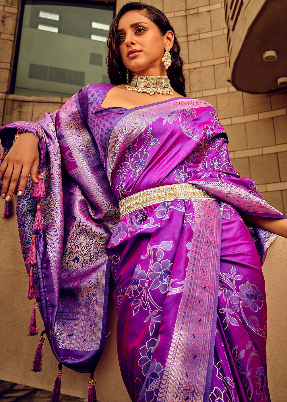 Buy MySilkLove Seance Purple Zari Woven Banarasi Handloom Silk Saree Online