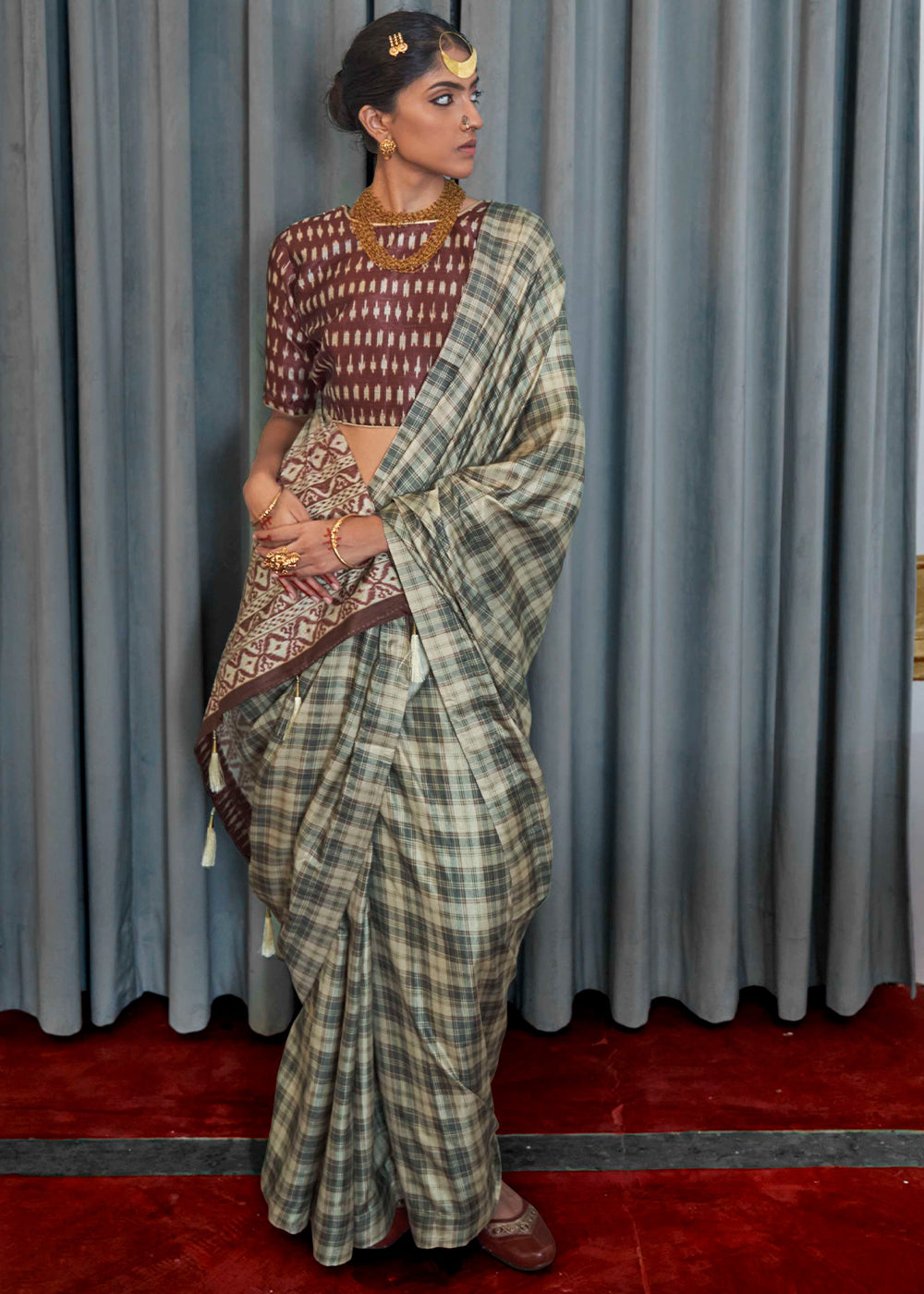 Buy MySilkLove Limed Ash Green Printed Banarasi Saree Online