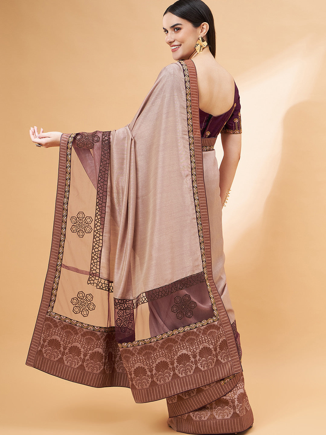 Buy MySilkLove Burnning Brown Georgette Designer Saree Online