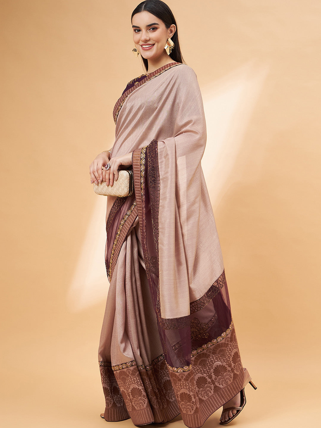 Buy MySilkLove Burnning Brown Georgette Designer Saree Online