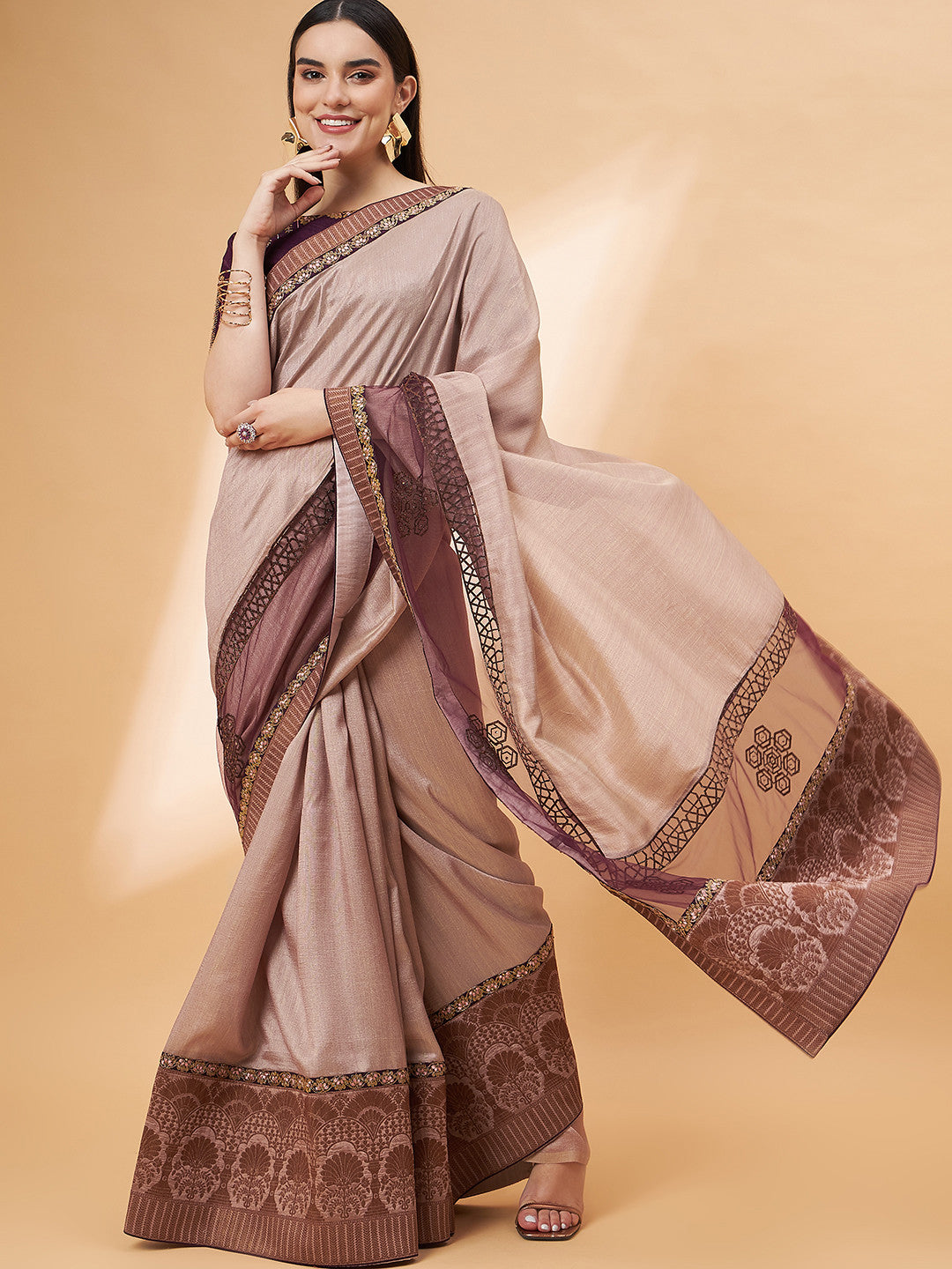 Buy MySilkLove Burnning Brown Georgette Designer Saree Online