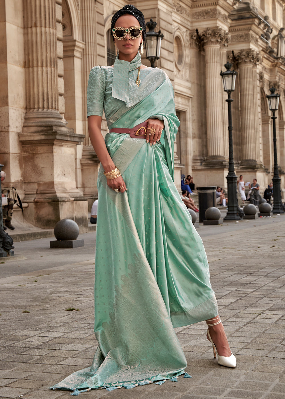 Buy MySilkLove Envy Green Woven Banarasi Satin Silk Saree Online