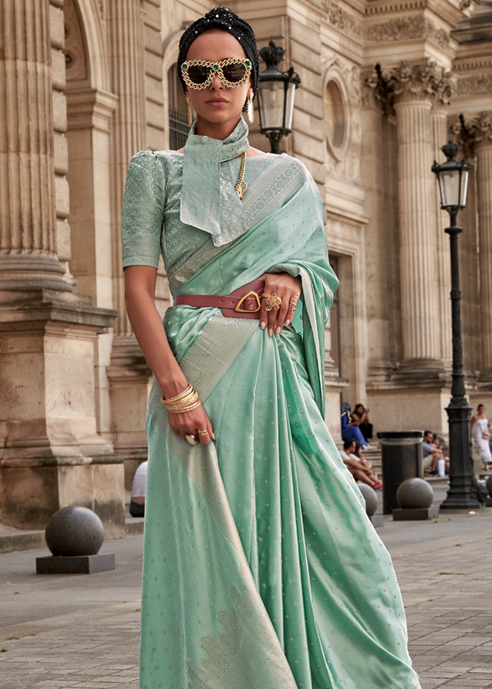 Buy MySilkLove Envy Green Woven Banarasi Satin Silk Saree Online
