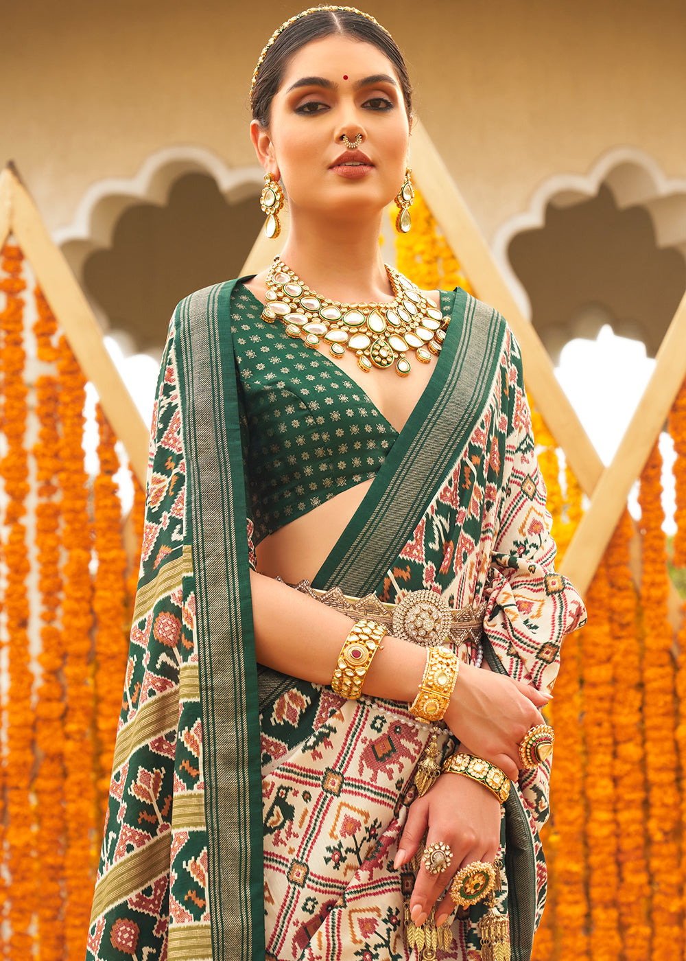 Buy MySilkLove Wheat Cream Printed Patola Silk Saree Online
