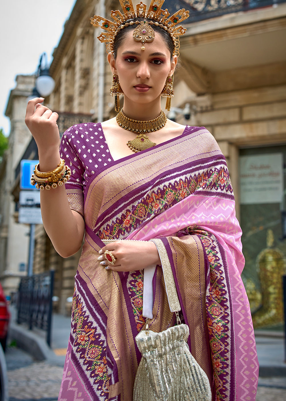 Buy MySilkLove Pastel Pink and Purple Printed Patola Silk Saree Online