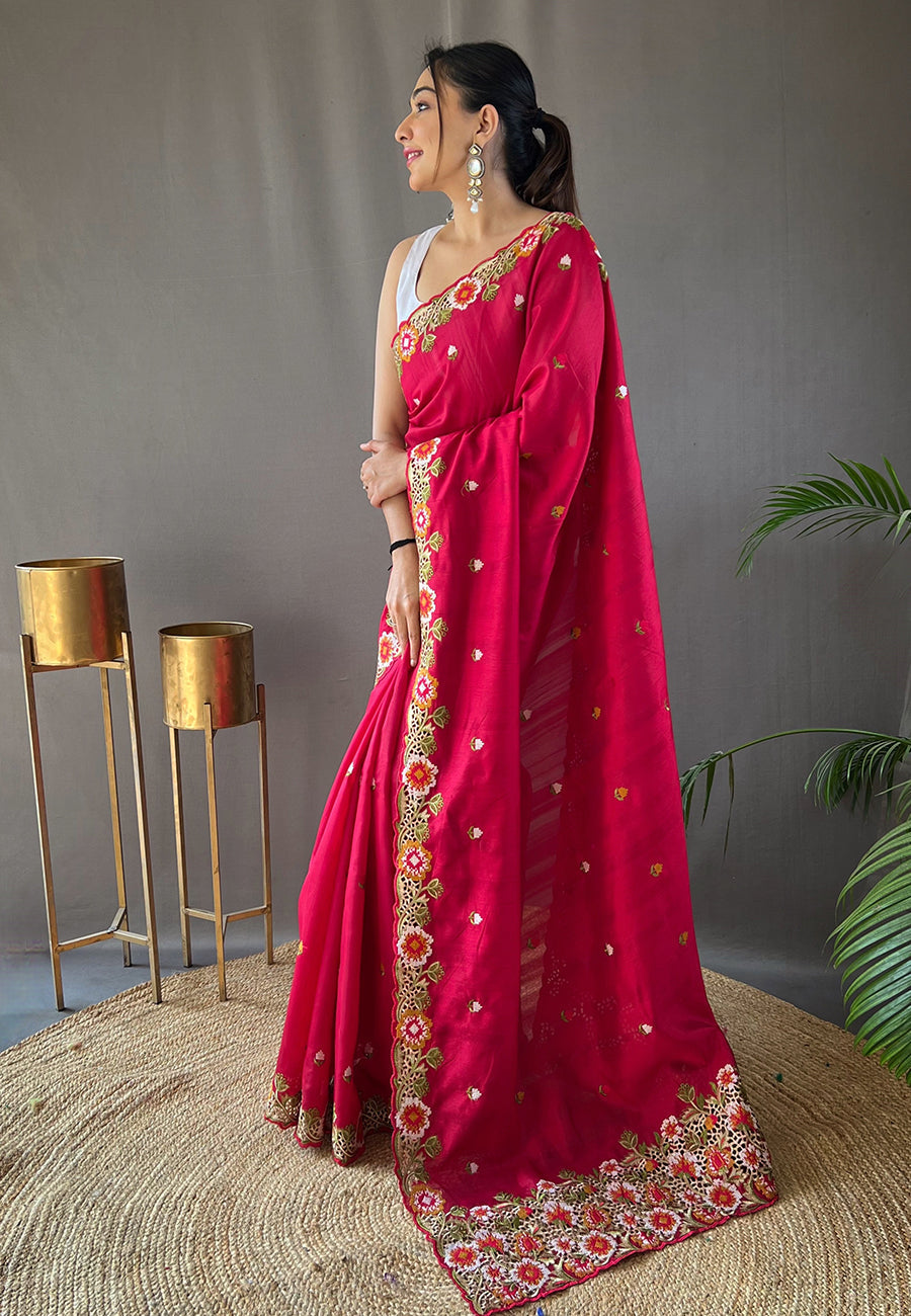 Buy MySilkLove Sasquatch Socks Pink Embroidered Tussar Silk Saree Online
