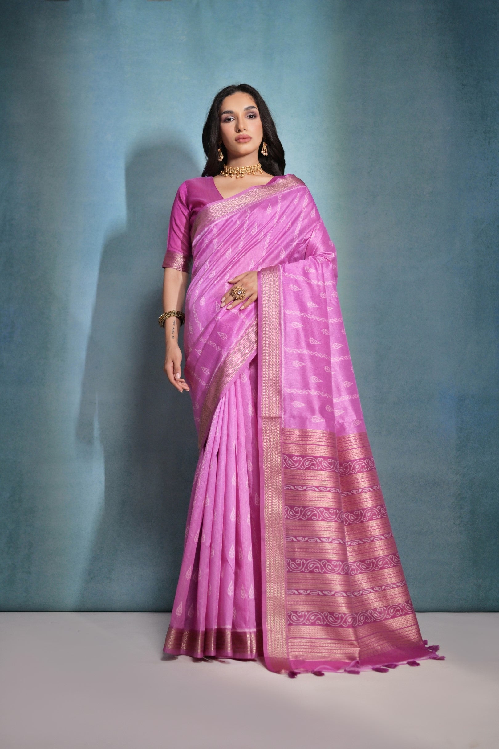 Buy MySilkLove Orchid Pink Ikkat Woven Raw Silk Saree Online