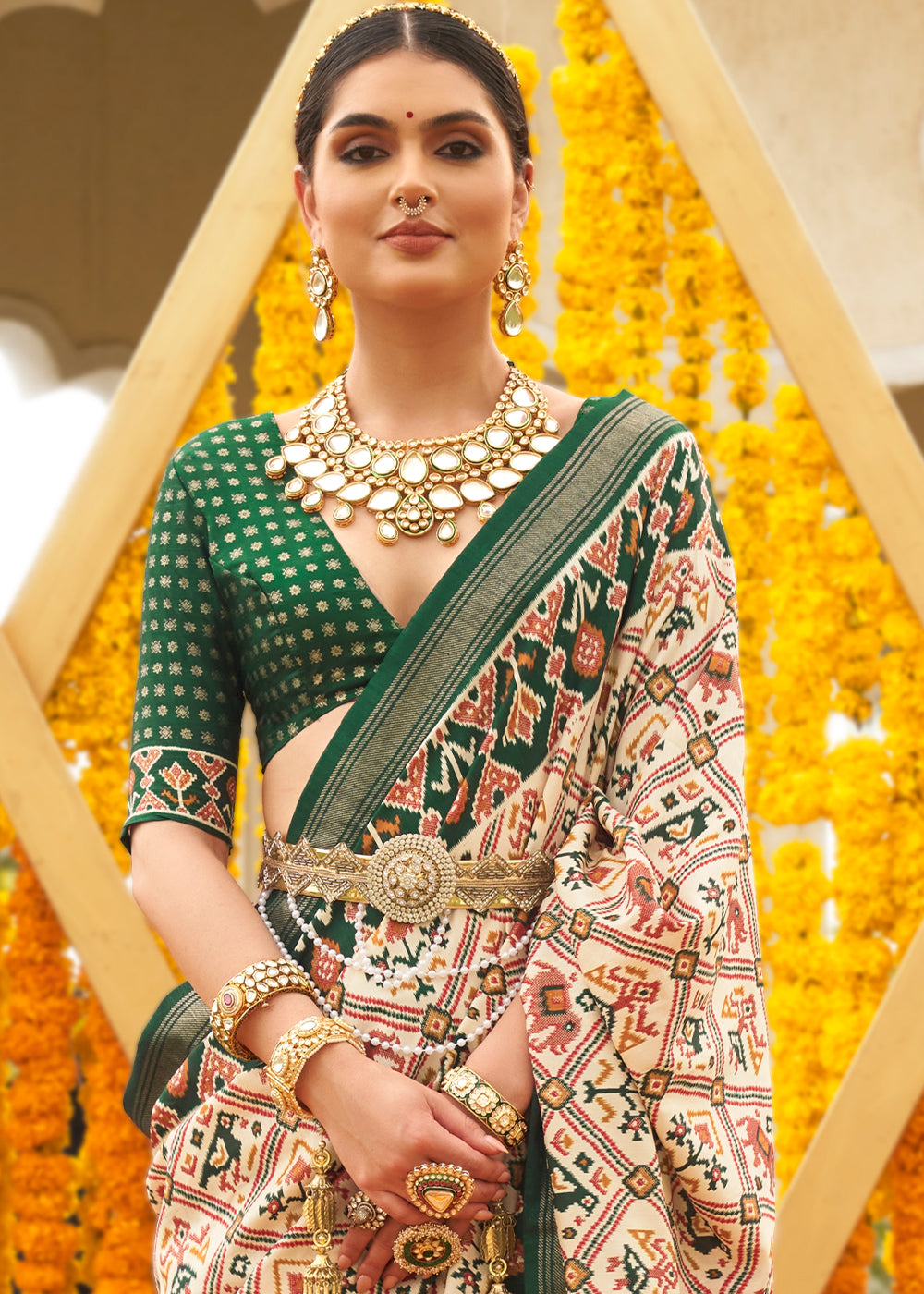 Buy MySilkLove Wheat Cream Printed Patola Silk Saree Online