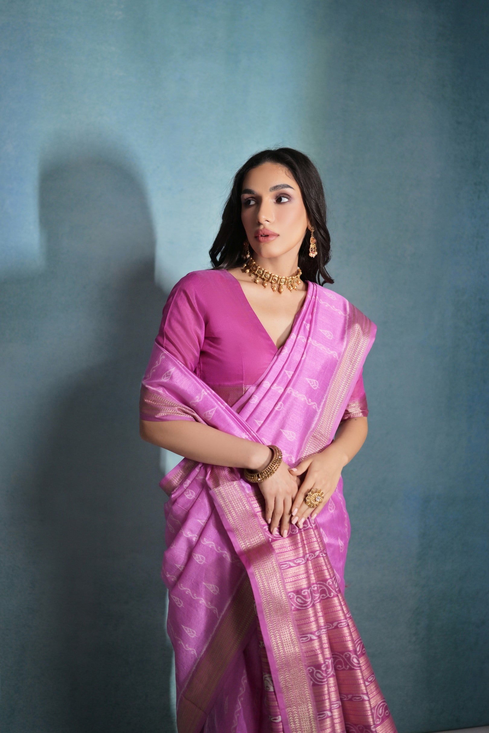 Buy MySilkLove Orchid Pink Ikkat Woven Raw Silk Saree Online