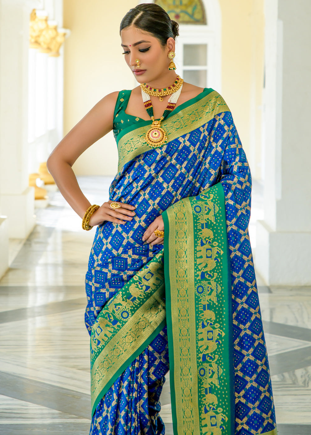 Buy MySilkLove Matisse Blue Woven Banarasi Bandhani Silk Saree Online