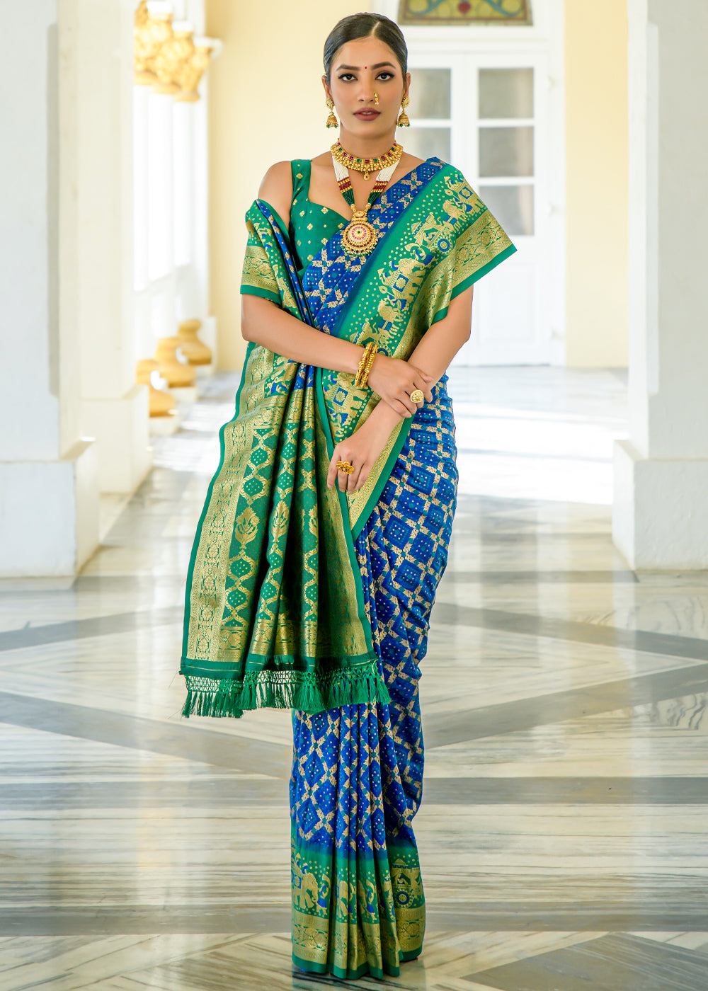 Buy MySilkLove Matisse Blue Woven Banarasi Bandhani Silk Saree Online