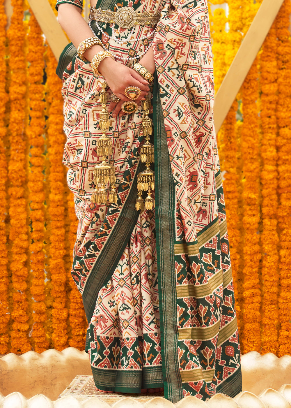 Buy MySilkLove Wheat Cream Printed Patola Silk Saree Online