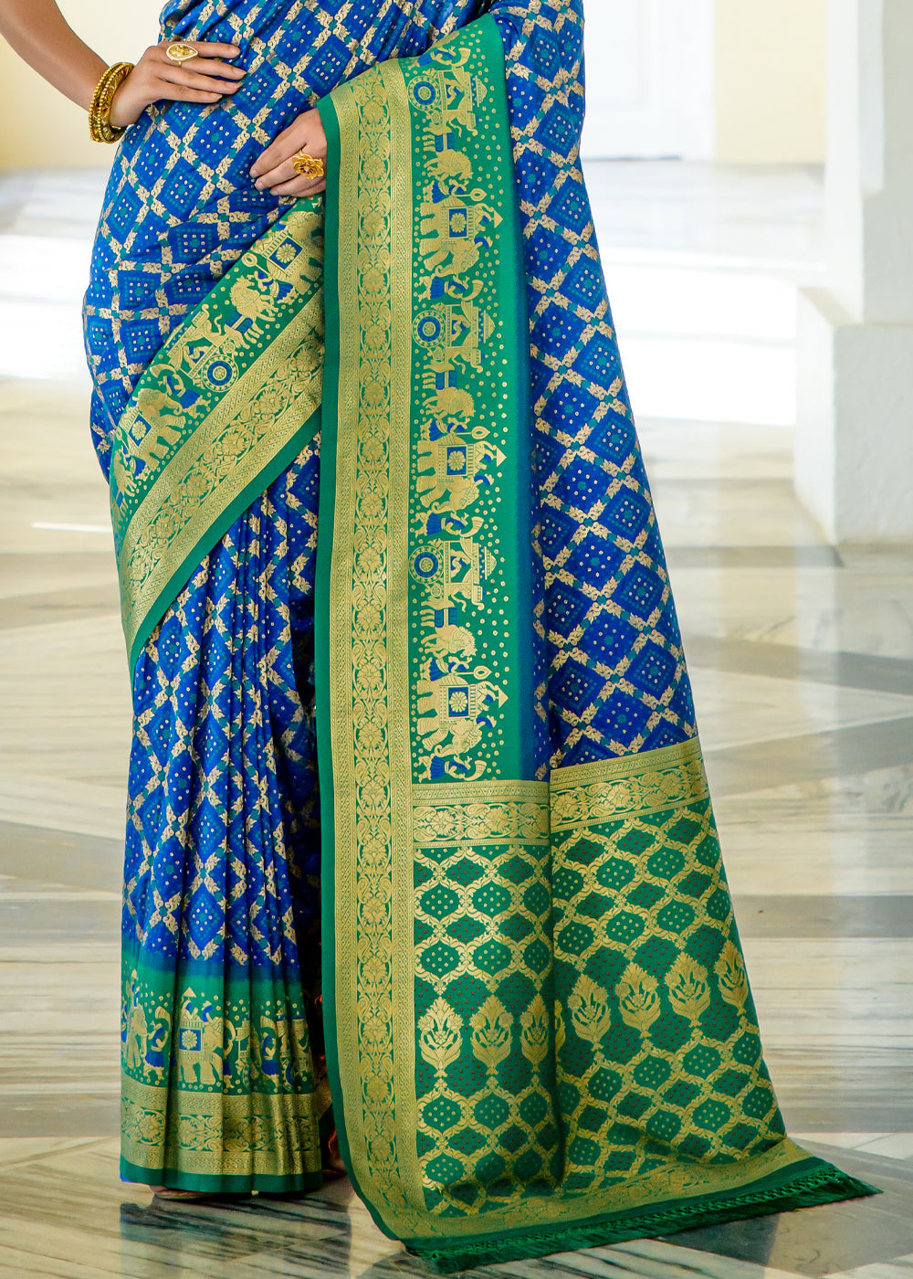 Buy MySilkLove Matisse Blue Woven Banarasi Bandhani Silk Saree Online