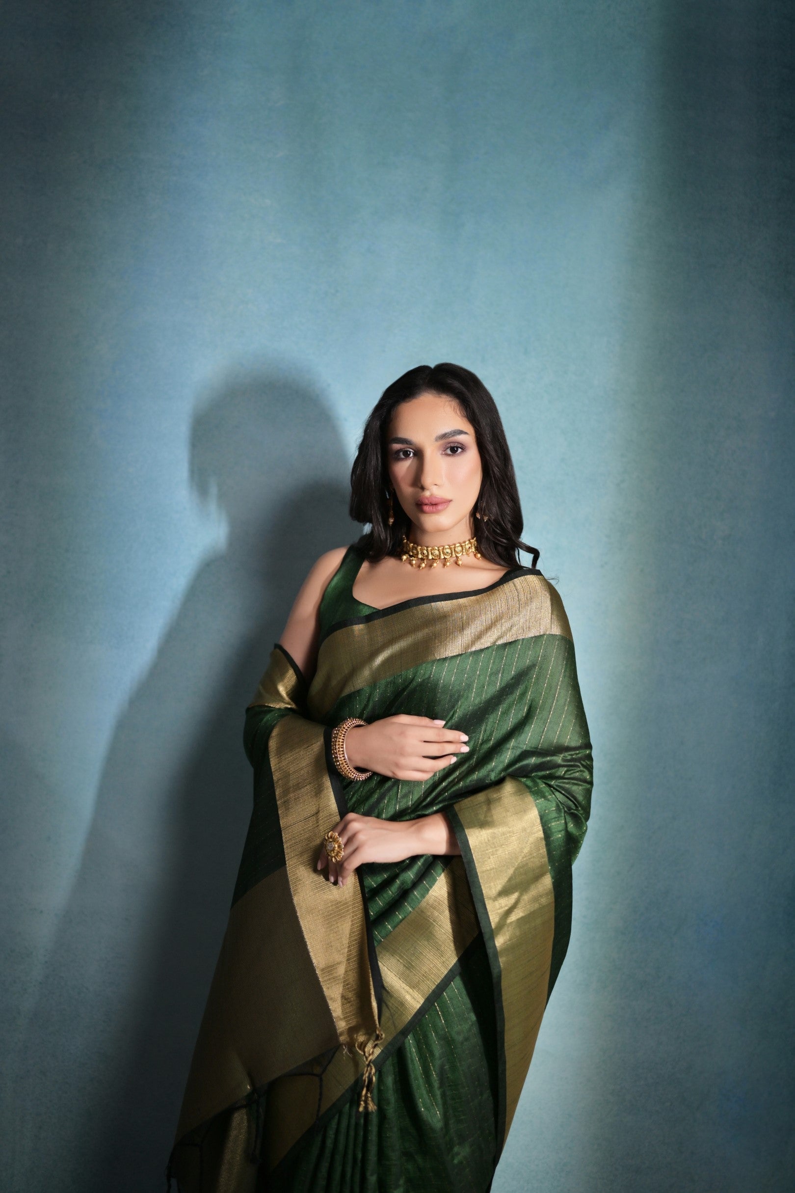 Buy MySilkLove Glade Green Woven Raw Silk Saree Online