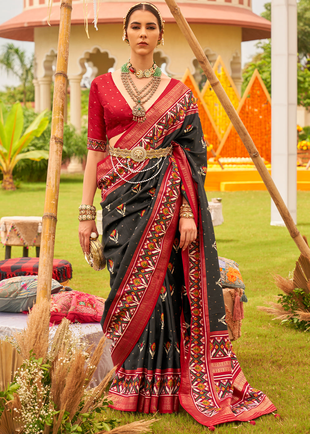 Buy MySilkLove Chicago Black Printed Patola Designer Silk Saree Online