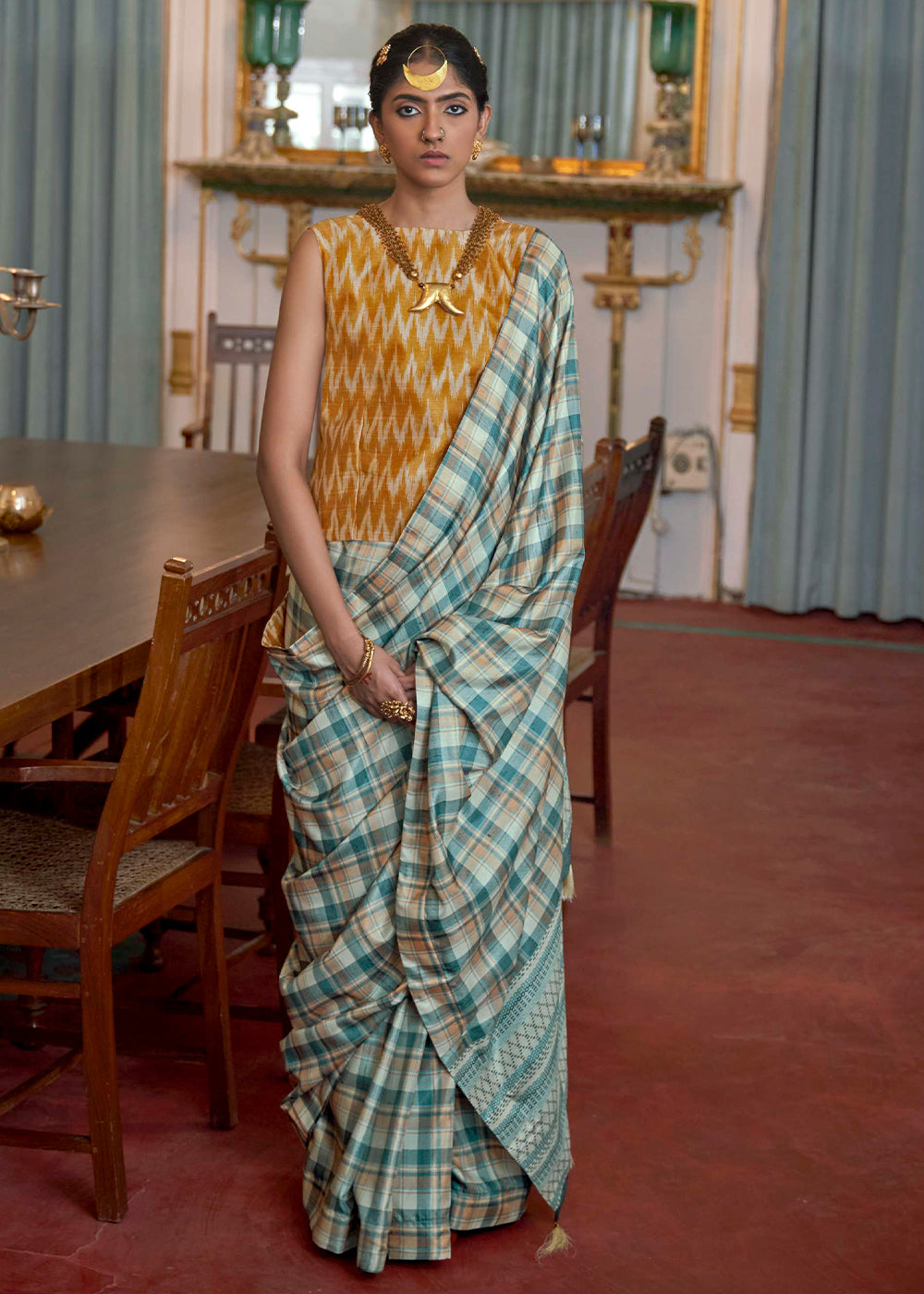 Buy MySilkLove Juniper Blue Printed Banarasi Saree Online