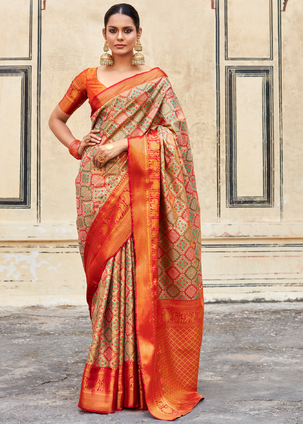 Buy MySilkLove Chardonnay Orange Woven Banarasi Silk Saree Online