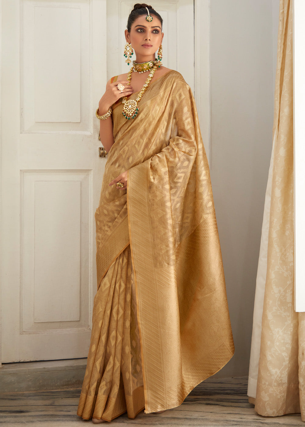 Buy MySilkLove Aztec Gold Woven Banarasi Organza Silk Saree Online