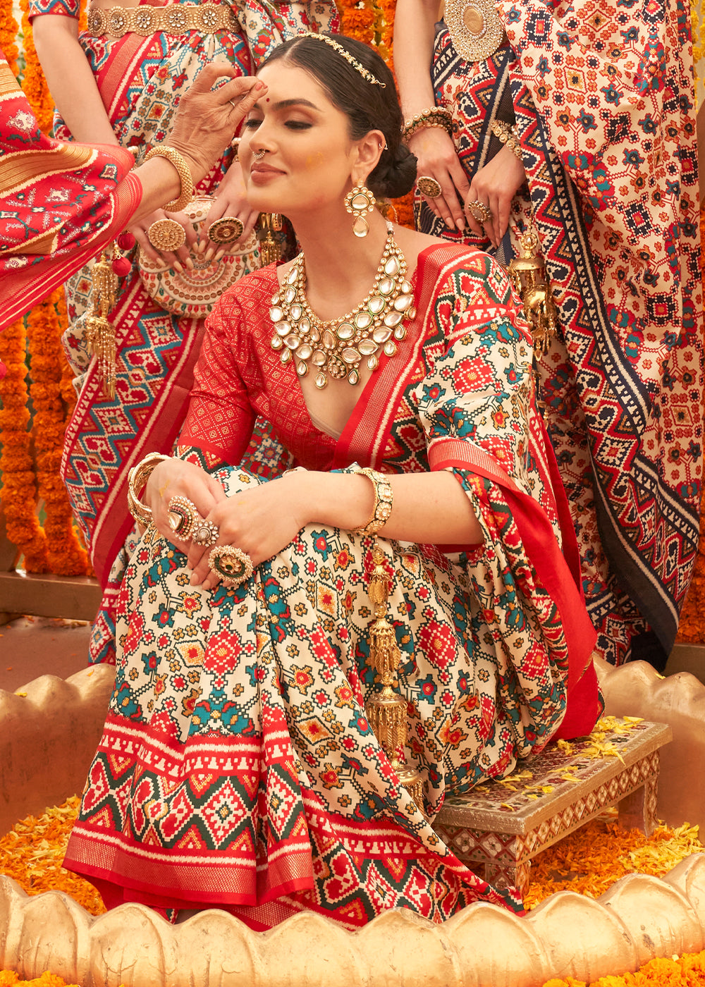 Buy MySilkLove Malta Grey and Red Printed Patola Silk Saree Online