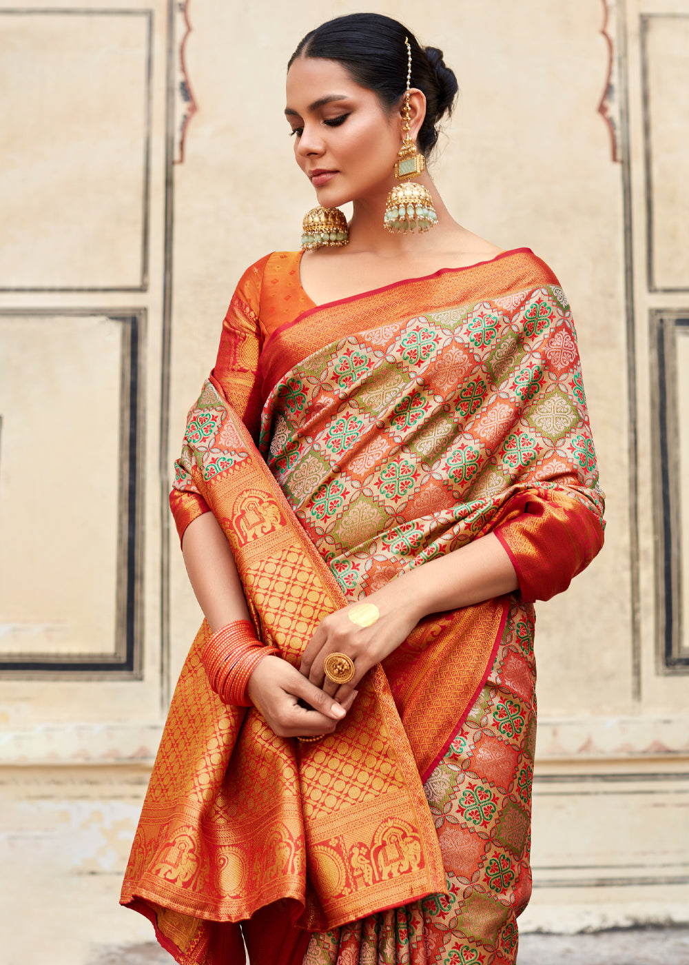 Buy MySilkLove Chardonnay Orange Woven Banarasi Silk Saree Online