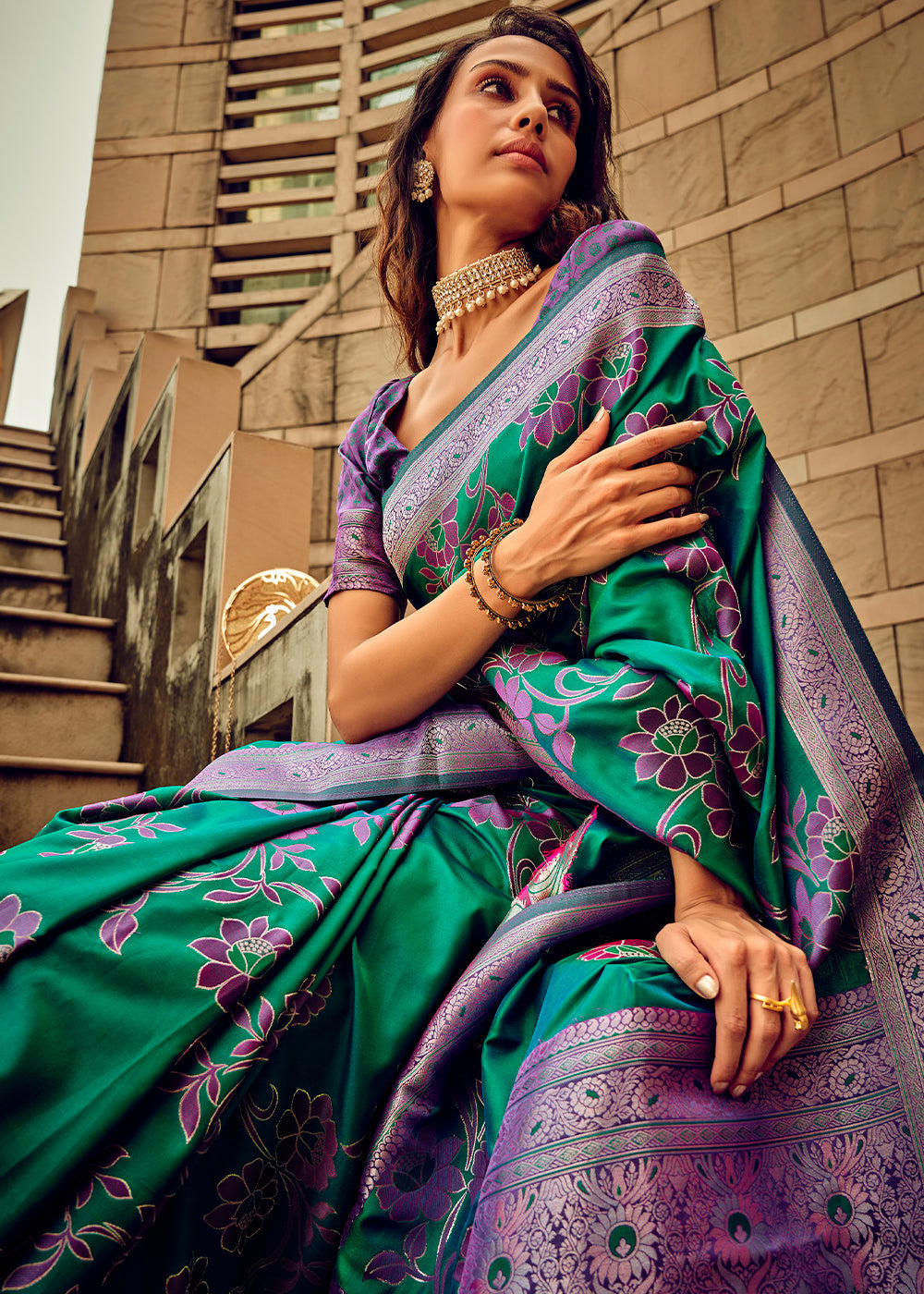 Buy MySilkLove Elf Green Zari Woven Banarasi Handloom Silk Saree Online
