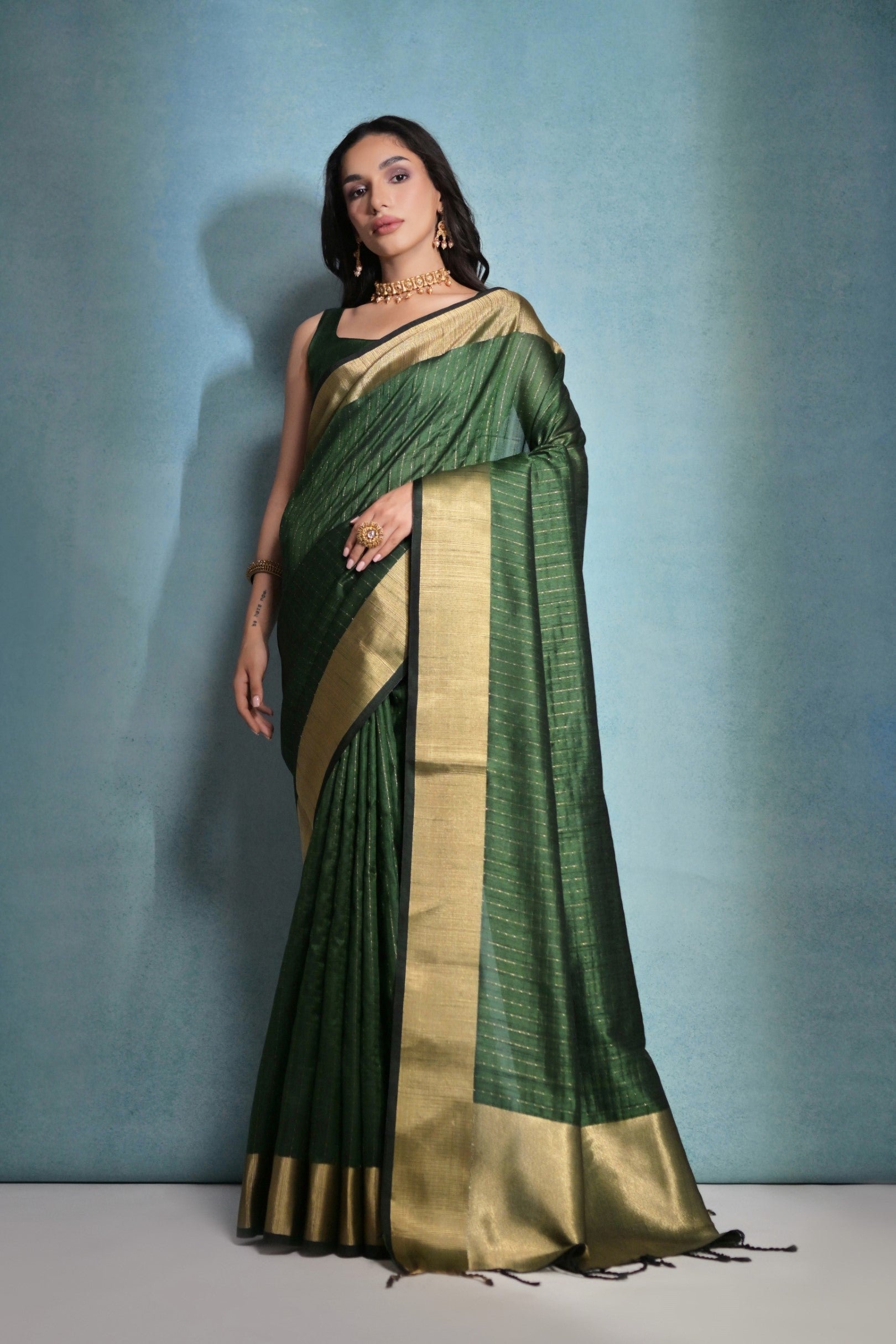 Buy MySilkLove Glade Green Woven Raw Silk Saree Online