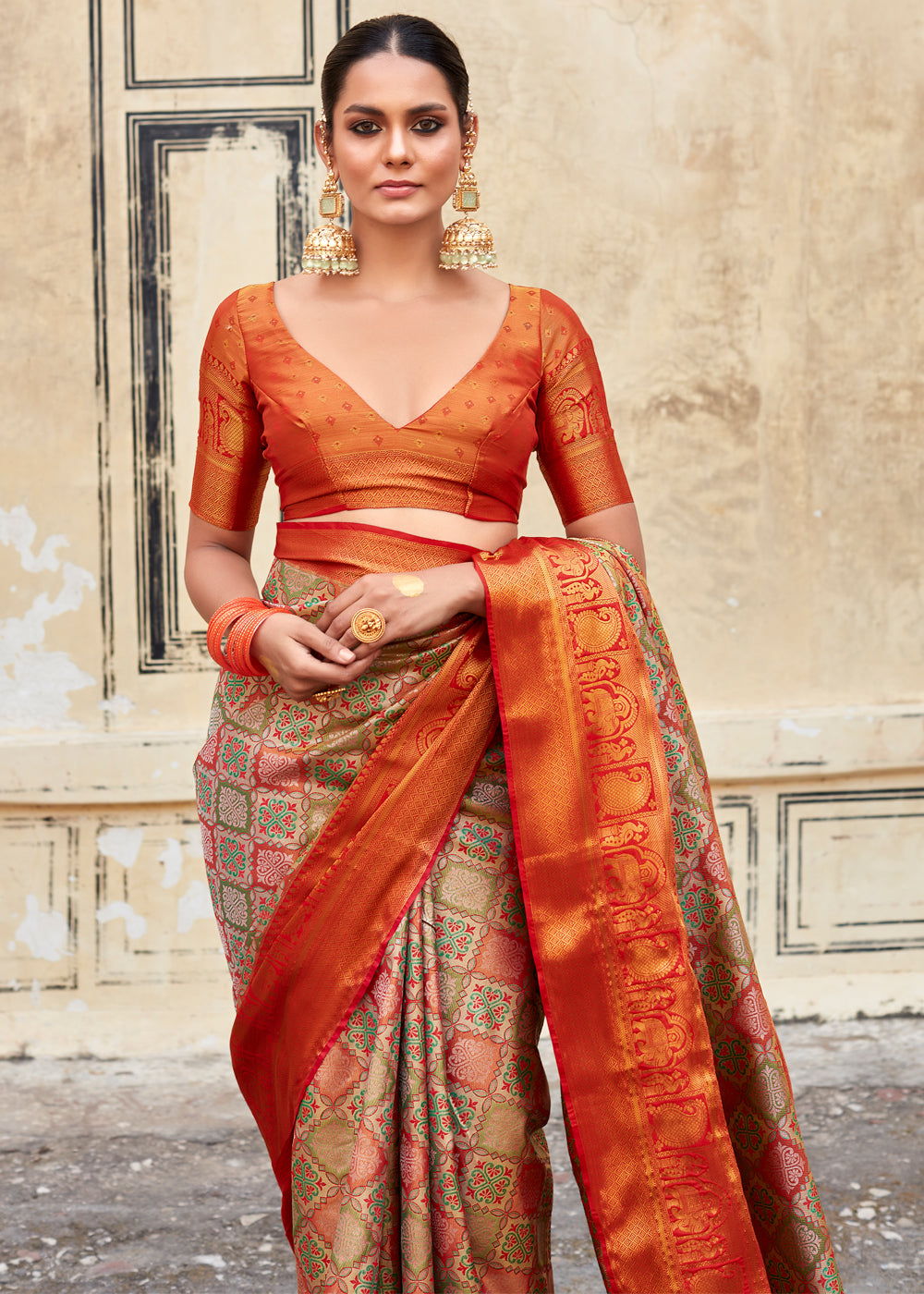 Buy MySilkLove Chardonnay Orange Woven Banarasi Silk Saree Online