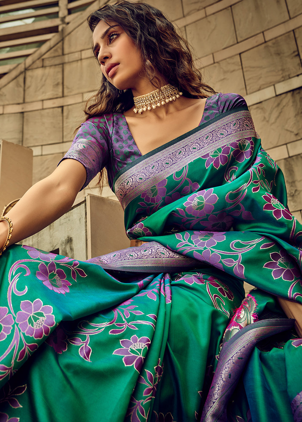 Buy MySilkLove Elf Green Zari Woven Banarasi Handloom Silk Saree Online