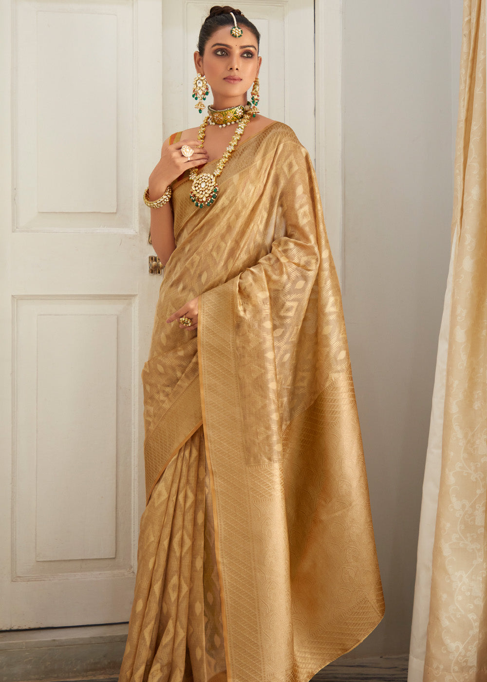 Buy MySilkLove Aztec Gold Woven Banarasi Organza Silk Saree Online