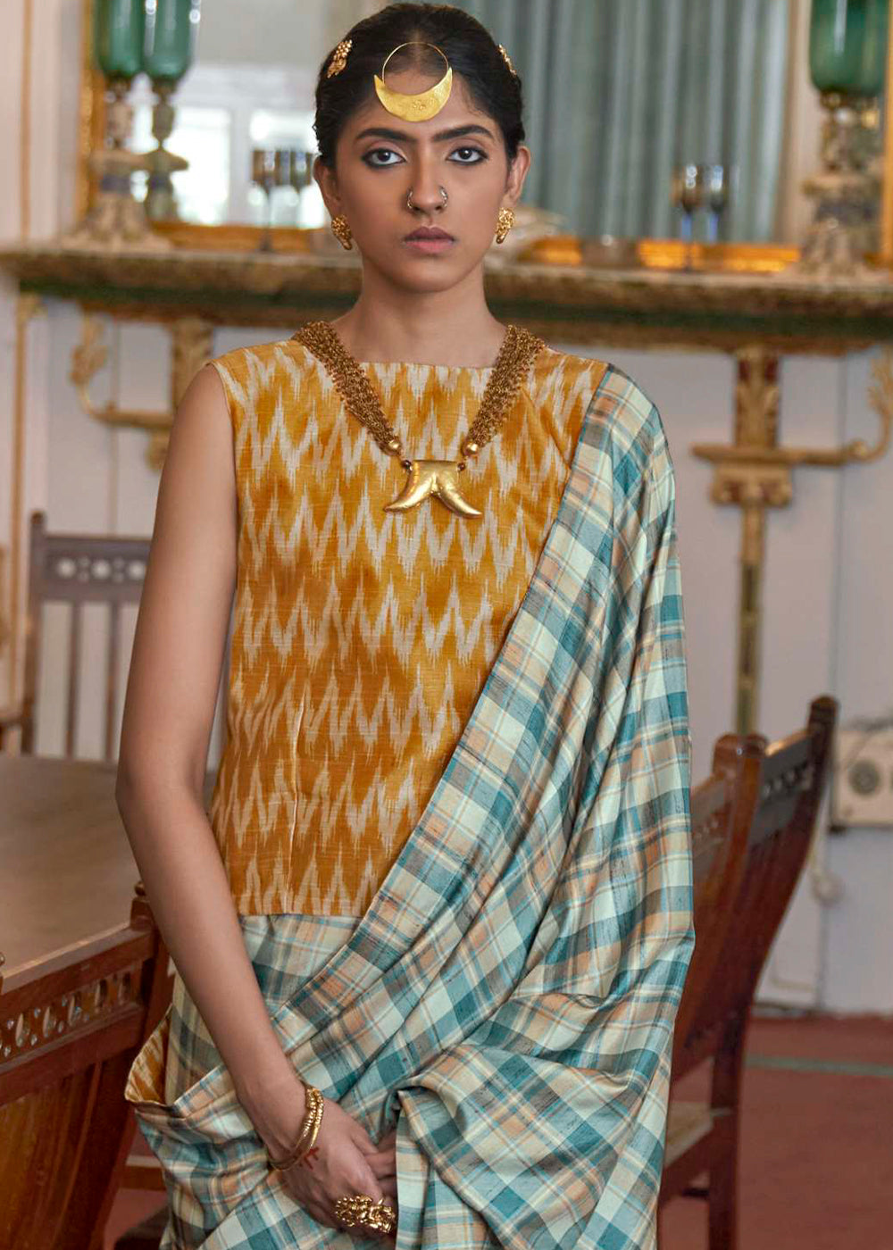 Buy MySilkLove Juniper Blue Printed Banarasi Saree Online