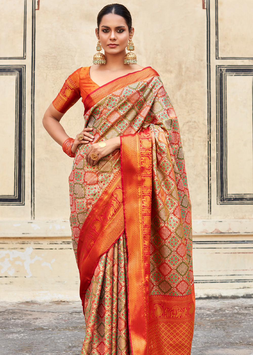 Buy MySilkLove Chardonnay Orange Woven Banarasi Silk Saree Online