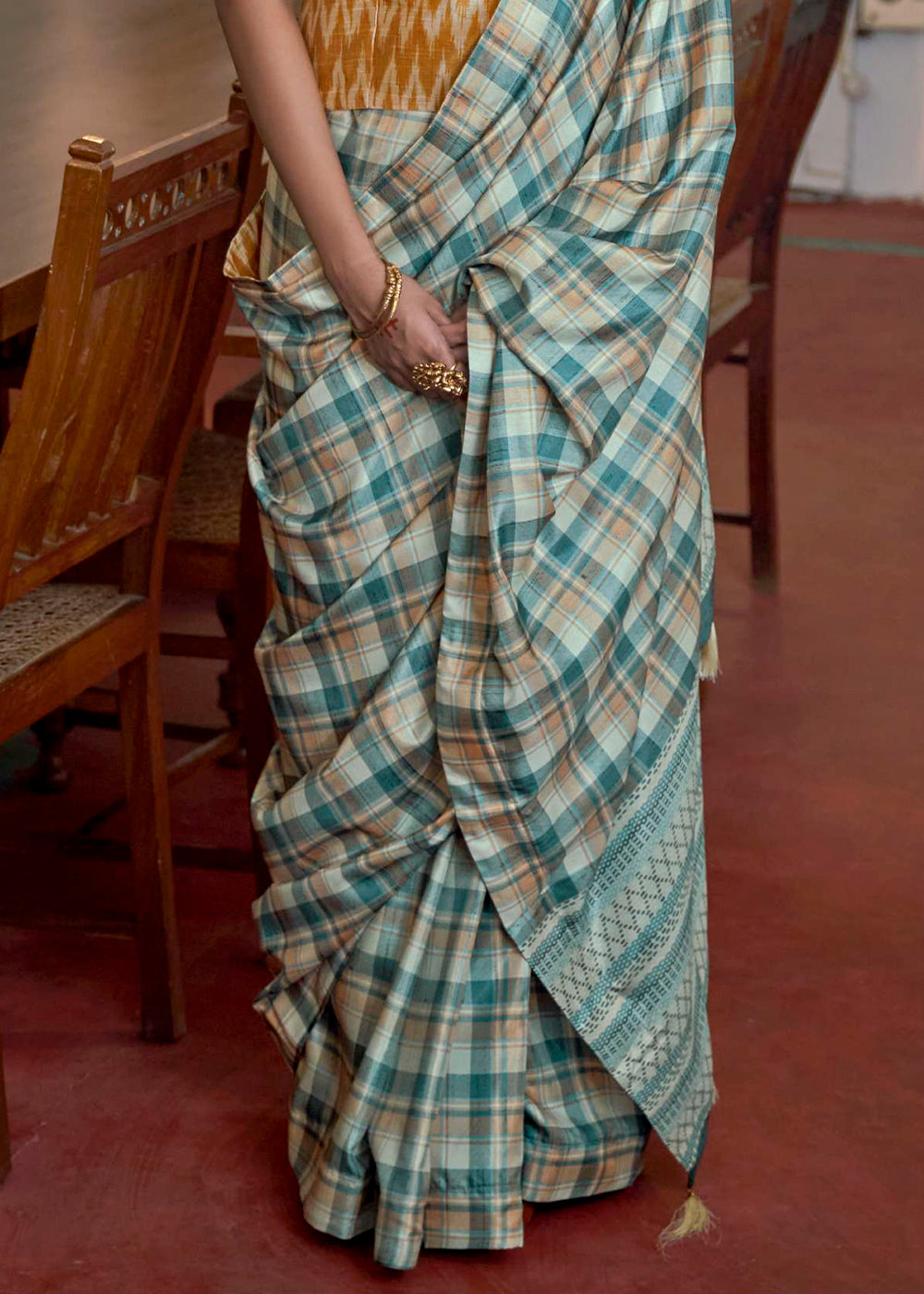 Buy MySilkLove Juniper Blue Printed Banarasi Saree Online
