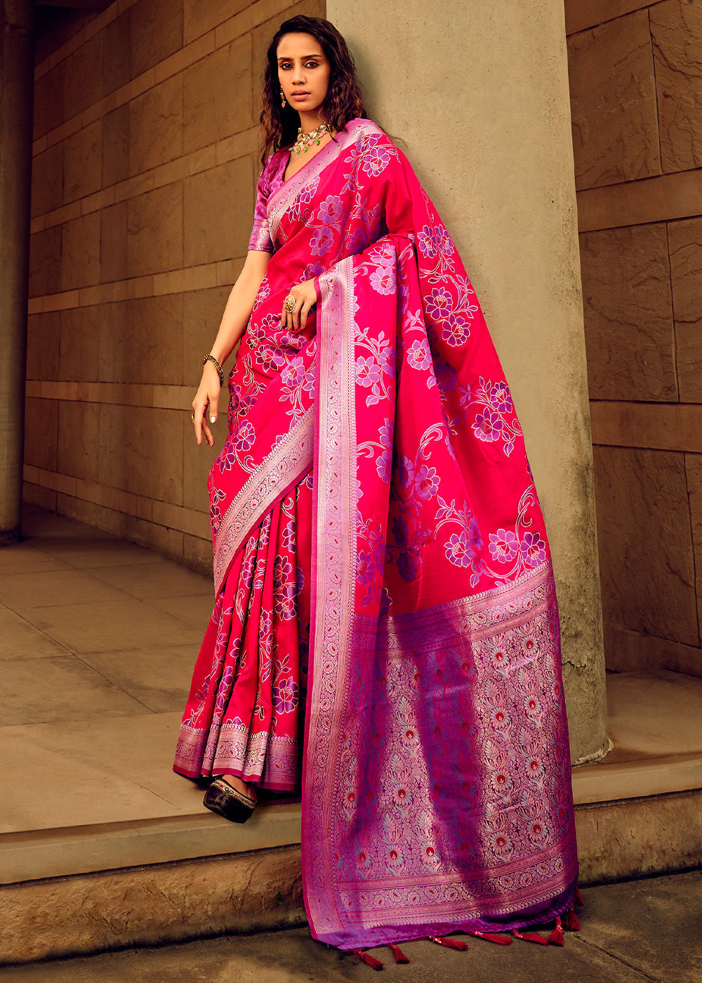 Buy MySilkLove Sasquatch Socks Pink Zari Woven Handloom Silk Saree Online