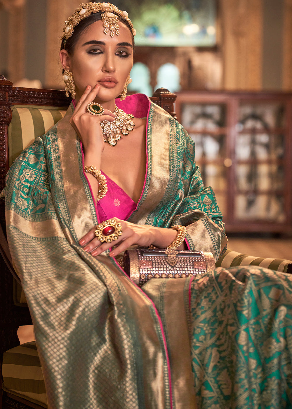 Buy MySilkLove Monsoon Green Woven Patola Silk Saree Online