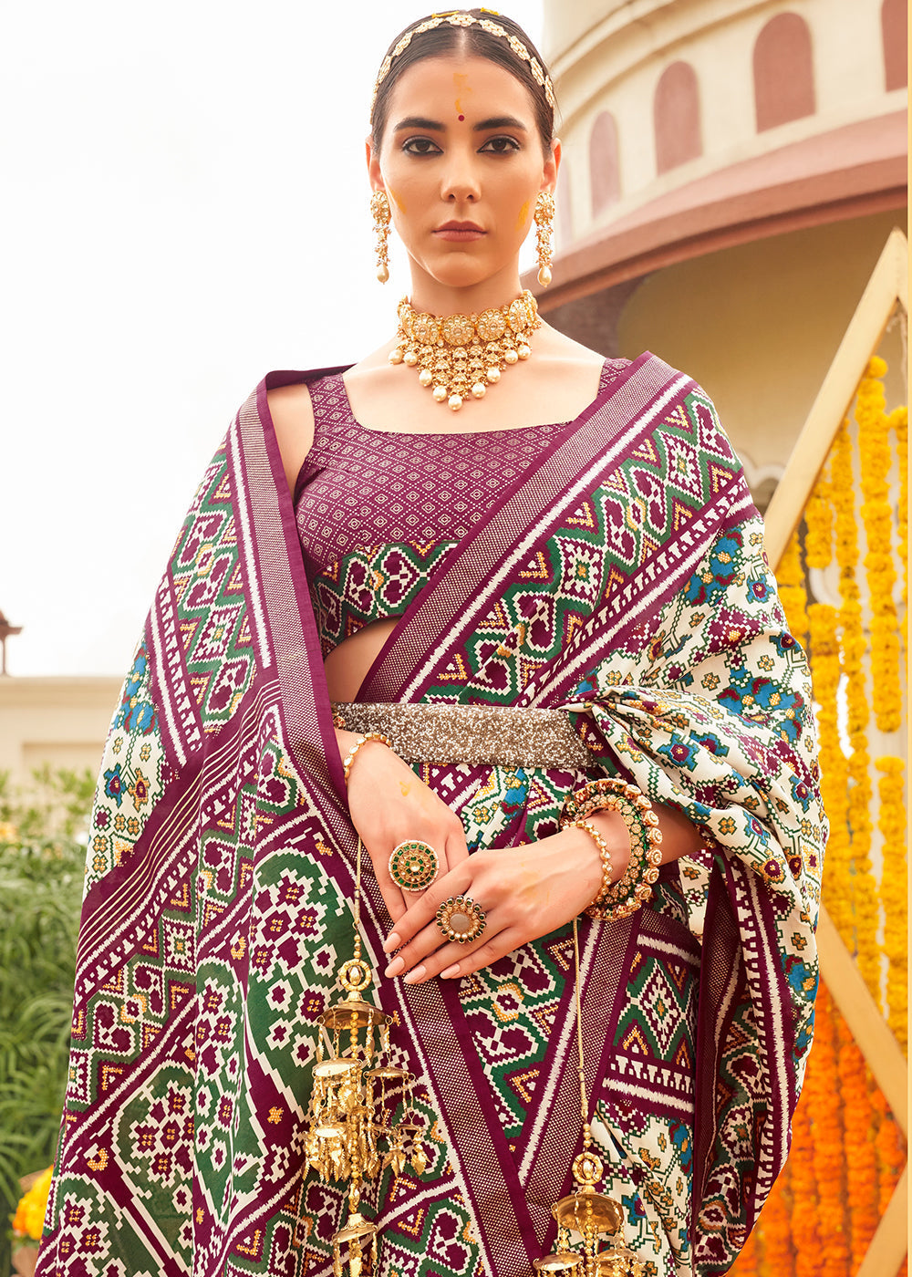 Buy MySilkLove Ferra Purple Printed Patola Silk Saree Online