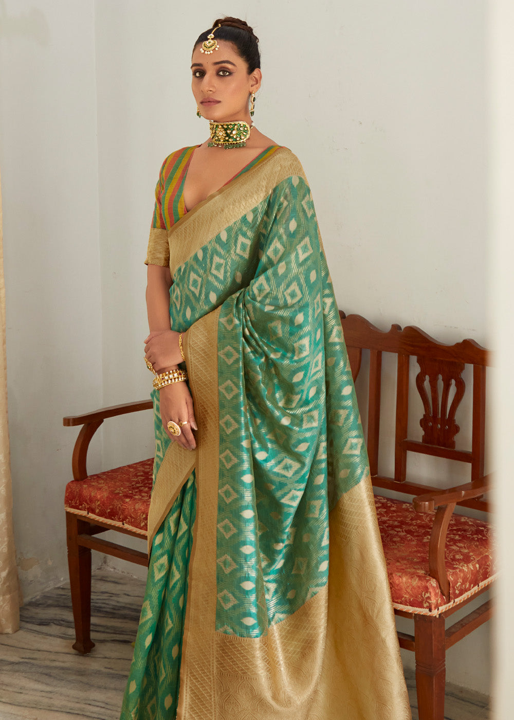 Buy MySilkLove Killarney Green Woven Banarasi Organza Silk Saree Online