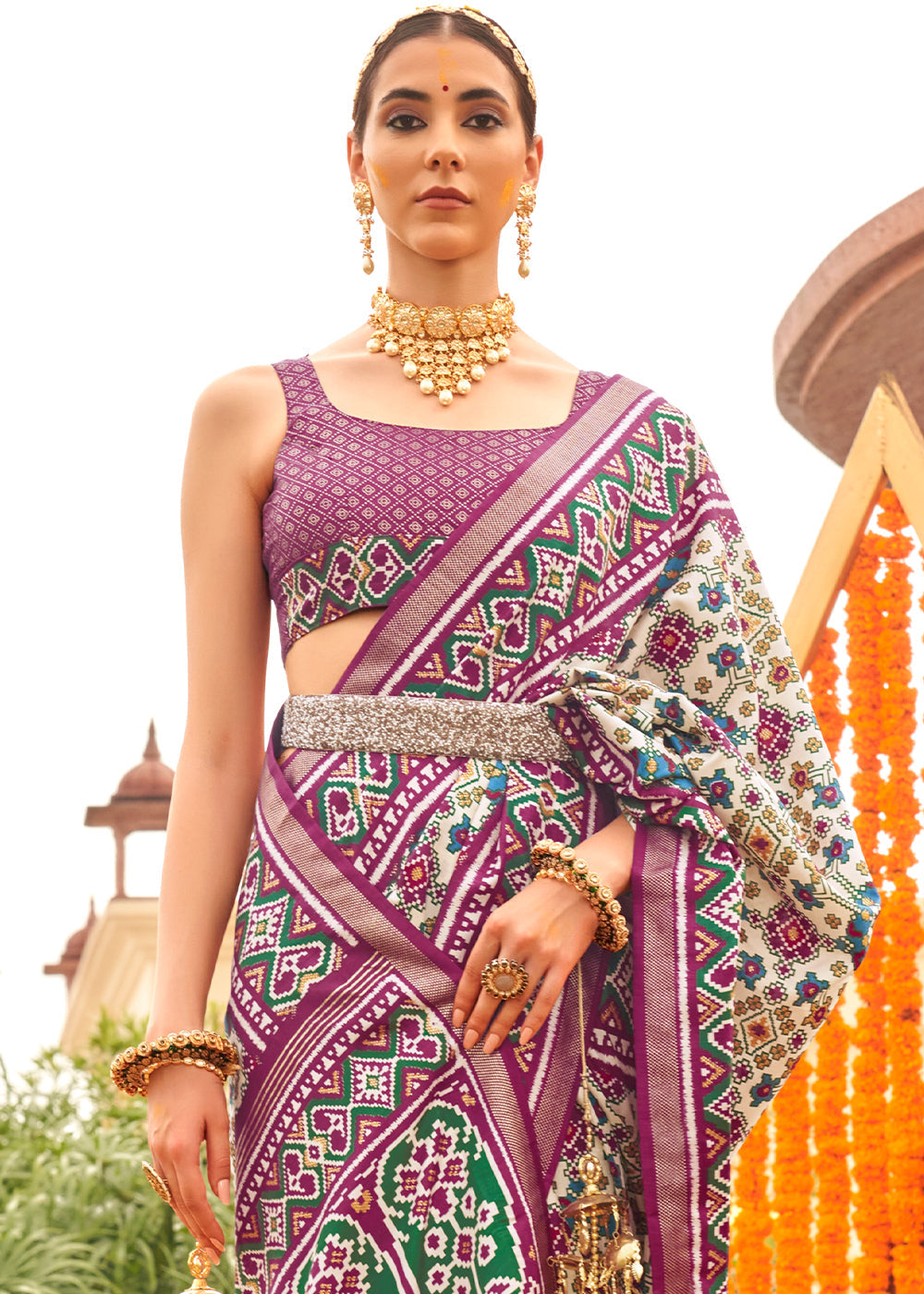 Buy MySilkLove Ferra Purple Printed Patola Silk Saree Online