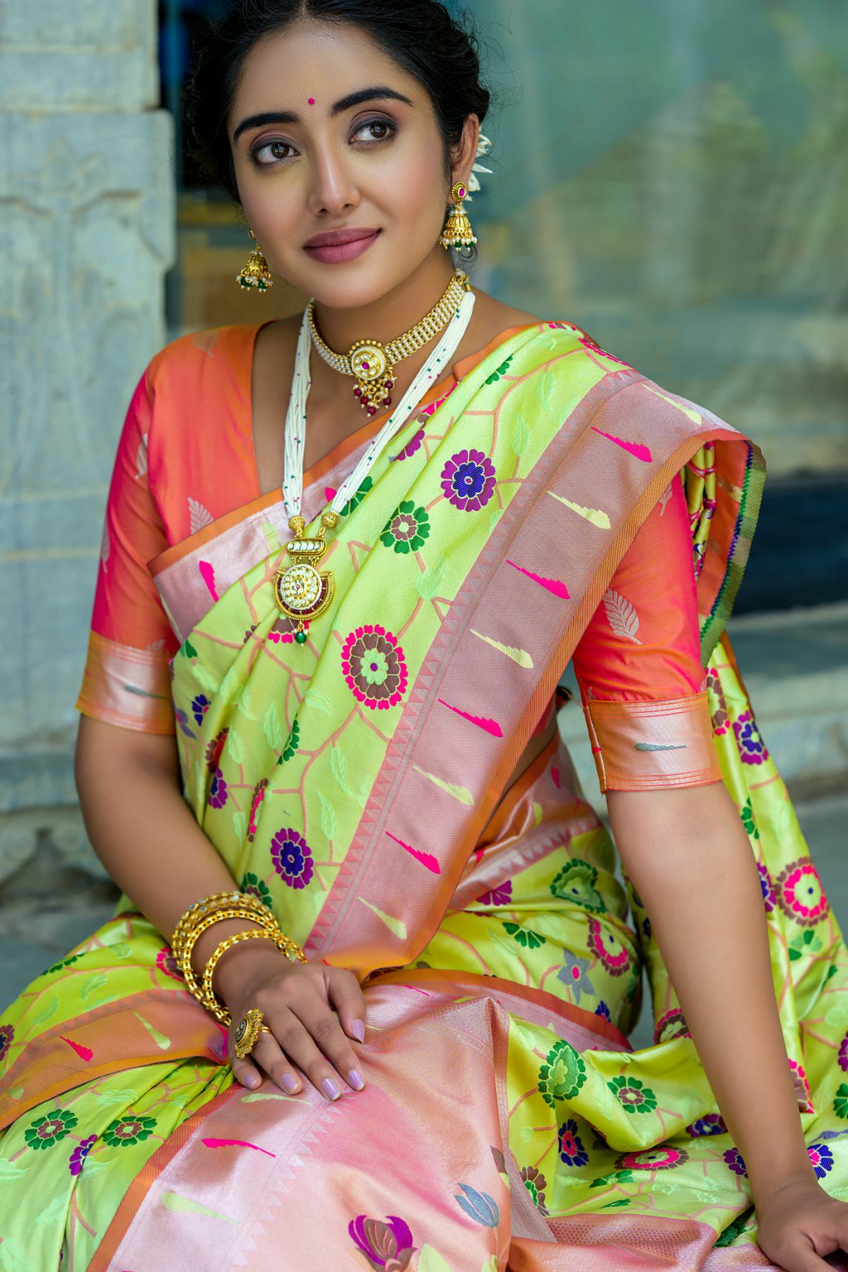 Buy MySilkLove Parrot Green Woven Paithani Saree Online