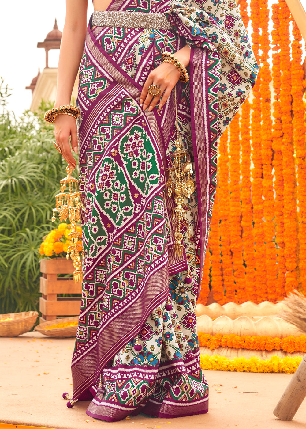 Buy MySilkLove Ferra Purple Printed Patola Silk Saree Online