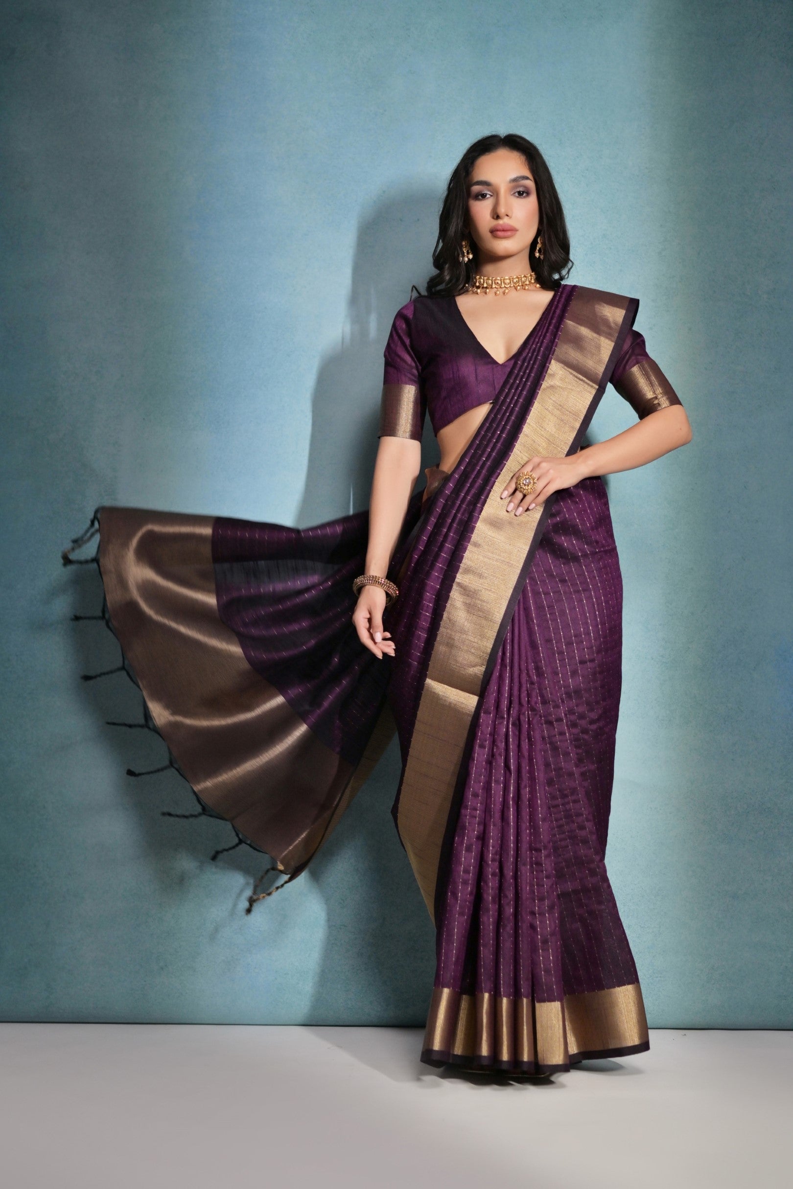 Buy MySilkLove Eggplant Purple Woven Raw Silk Saree Online