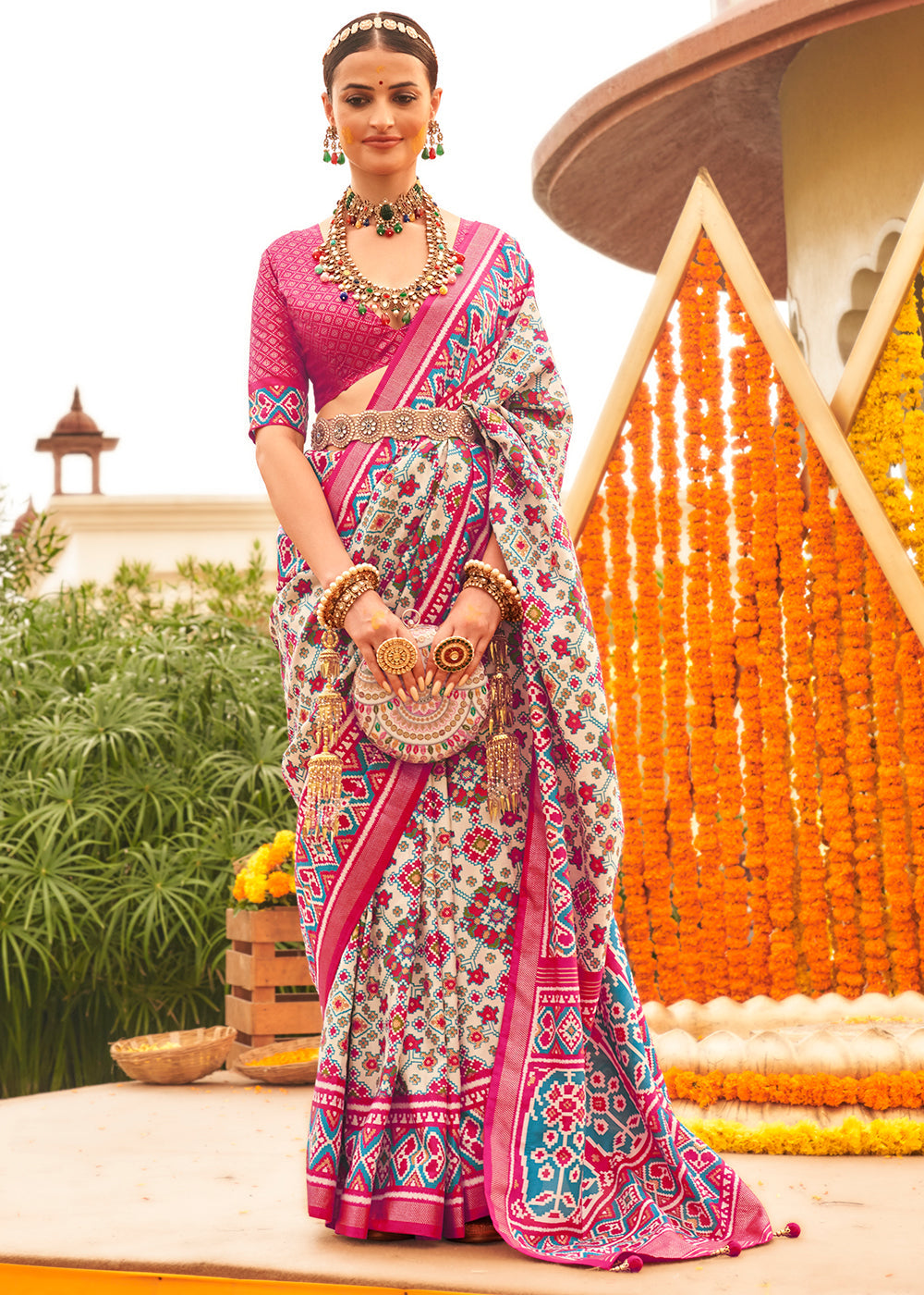 Buy MySilkLove Blush Pink Printed Patola Silk Saree Online