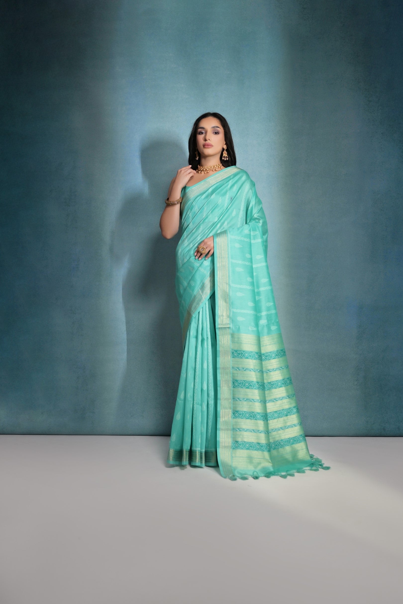 Buy MySilkLove Tradewind Blue Ikkat Woven Raw Silk Saree Online